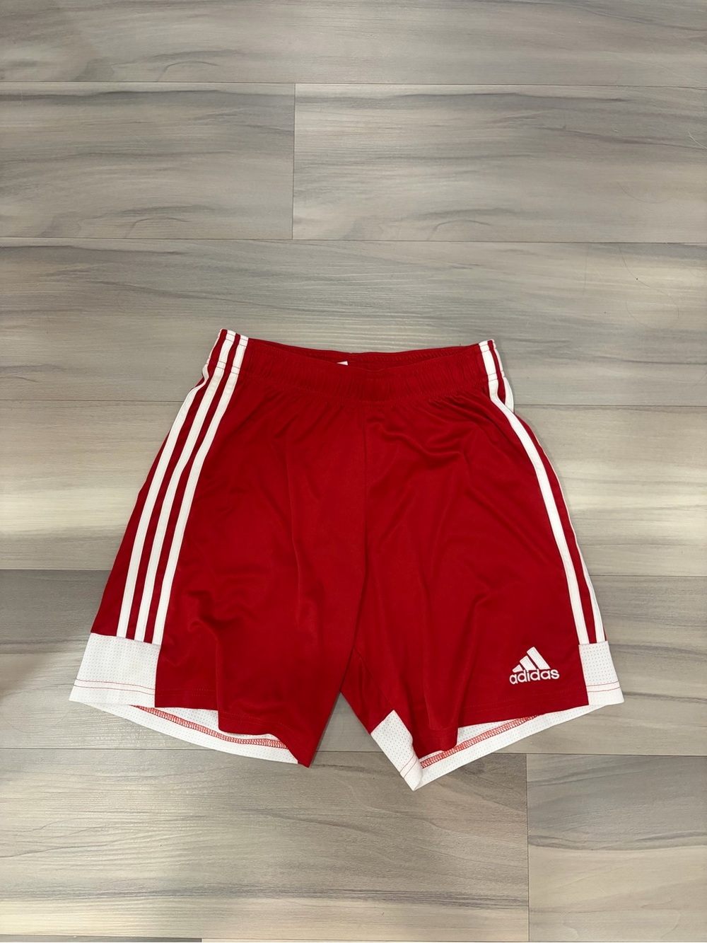 adidas Red Athletic Shorts with White Stripes